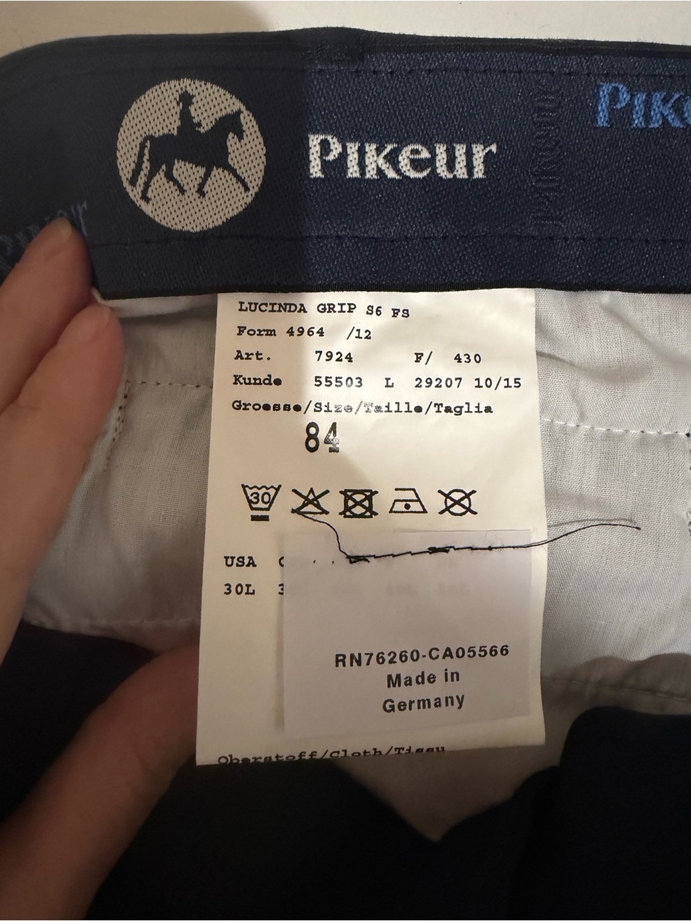 Pikeur Lucinda Grip Full Seat Breeches Navy Size 30L/ 85 | Silicone Grip NWT - Picture 4 of 6